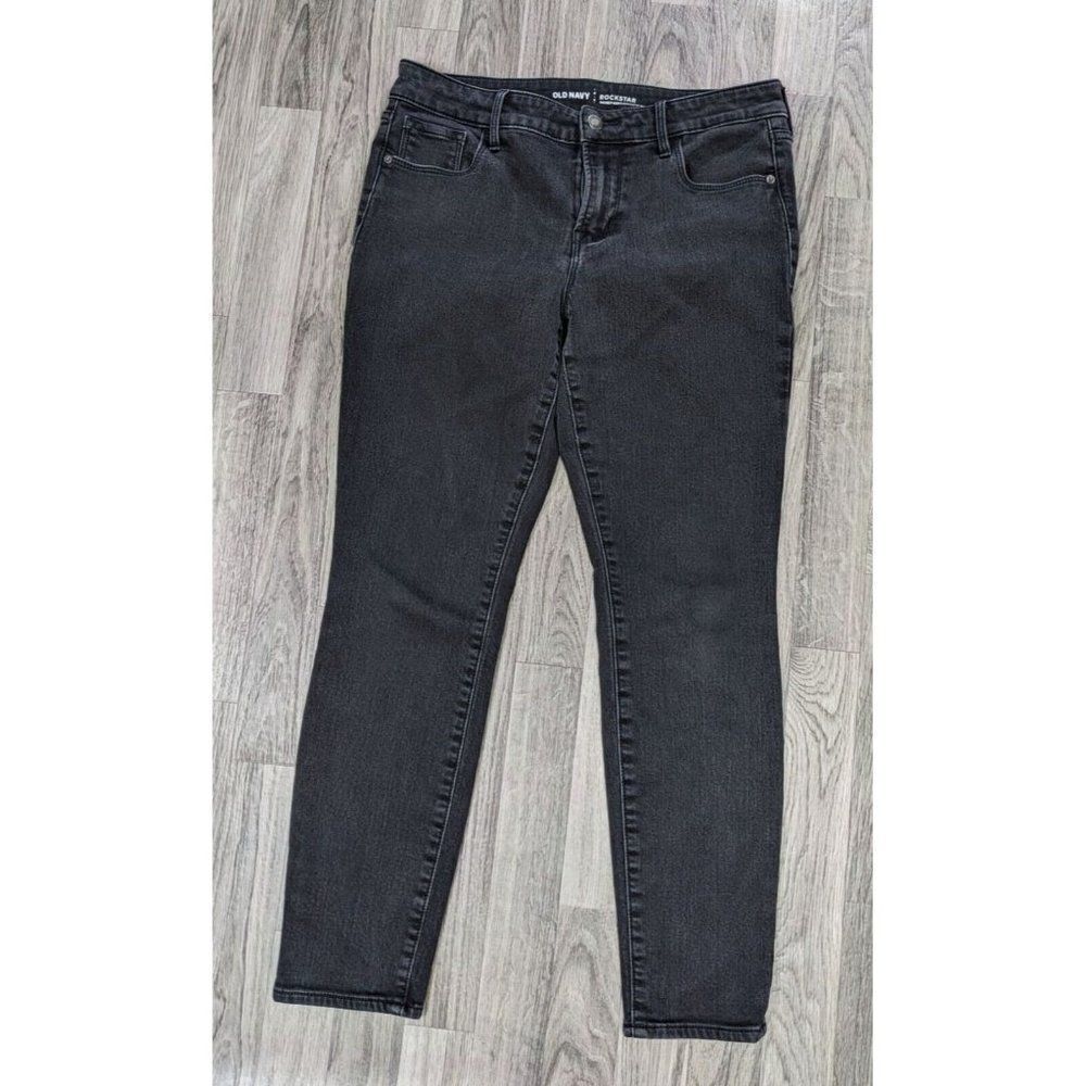Old Navy Size 10 Rockstar Secret Soft Skinny Black Grey Denim Jeans